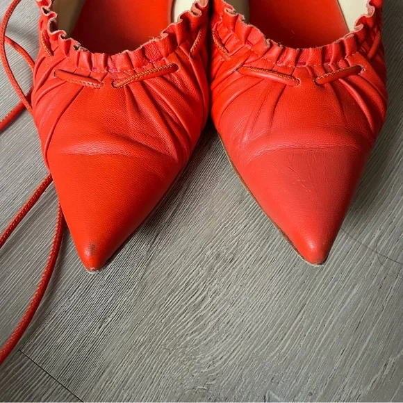 Tibi Sergei Flats Orange Red Lace Up Pointed Flat in Ruby - Picture 4 of 9